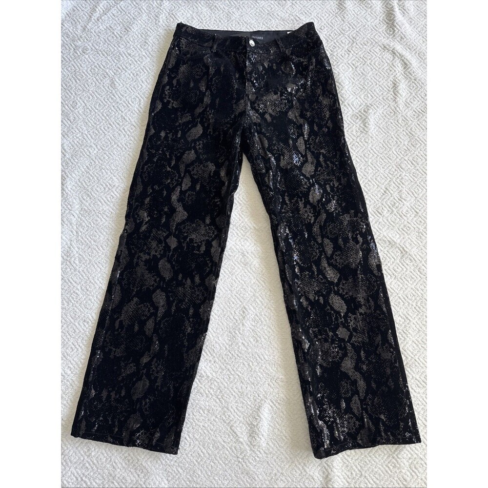 NWT Zara Evening Collection Full Sequin Black Pants Straight Leg Sz 6